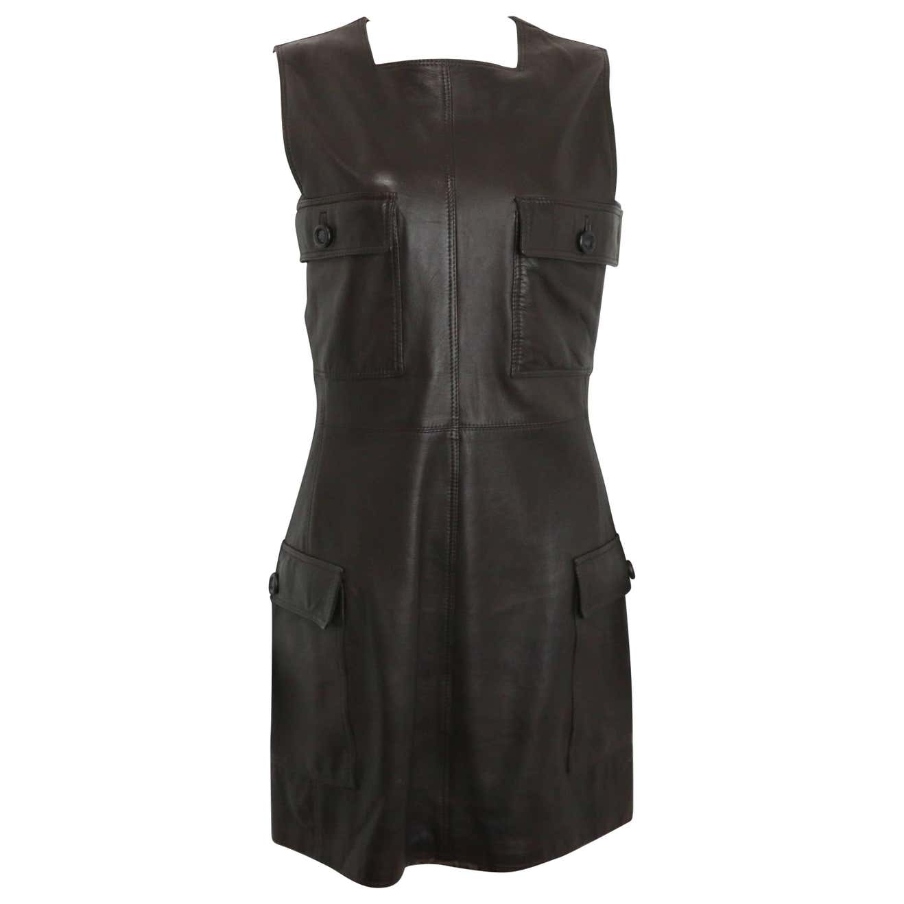 Gianni Versace Brown Leather Dress For Sale at 1stDibs