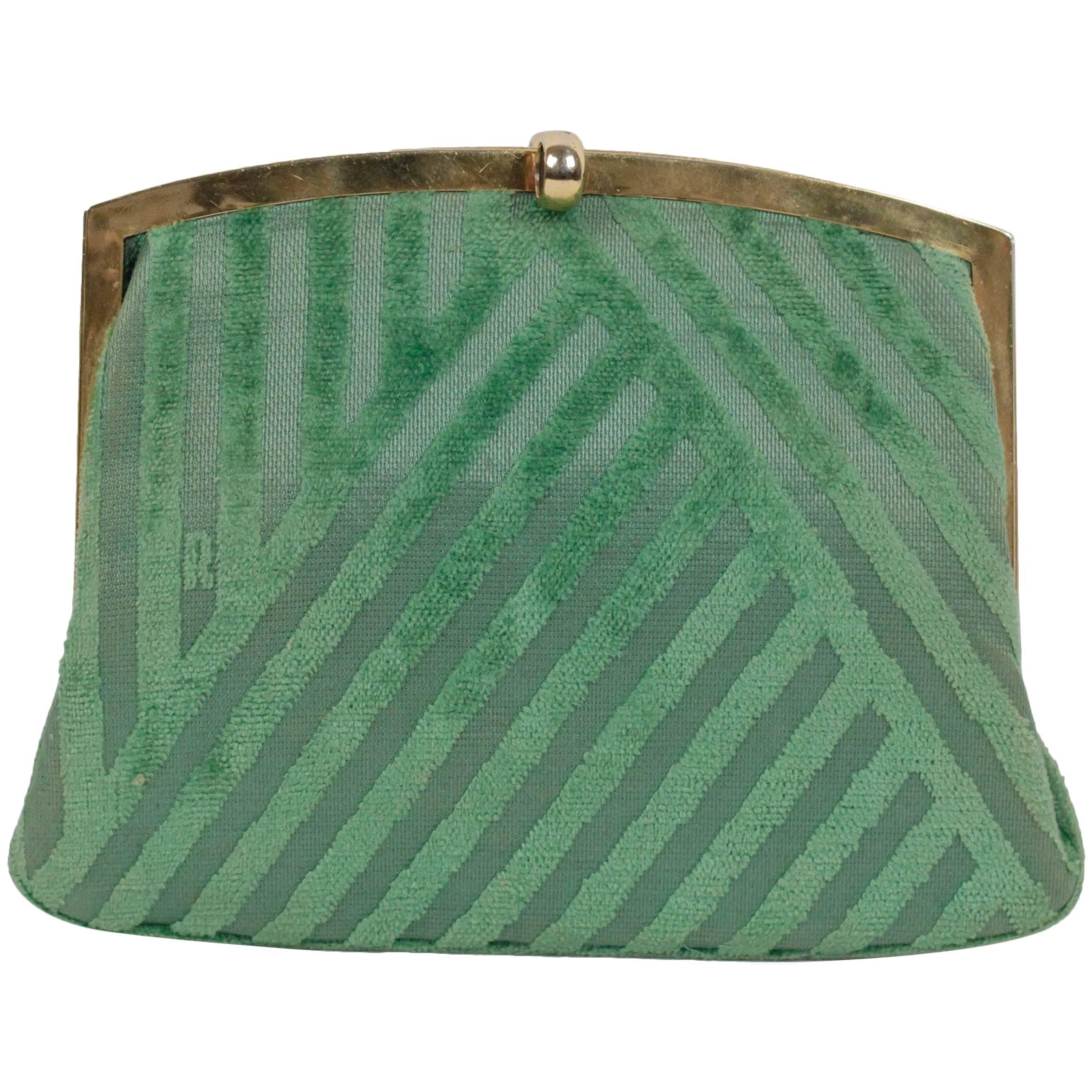 ROBERTA DI CAMERINO VINTAGE Green Cut Velvet CLUTCH Handbag PURSE MP