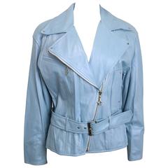 Escada Blue Leather Biker Jacket 2