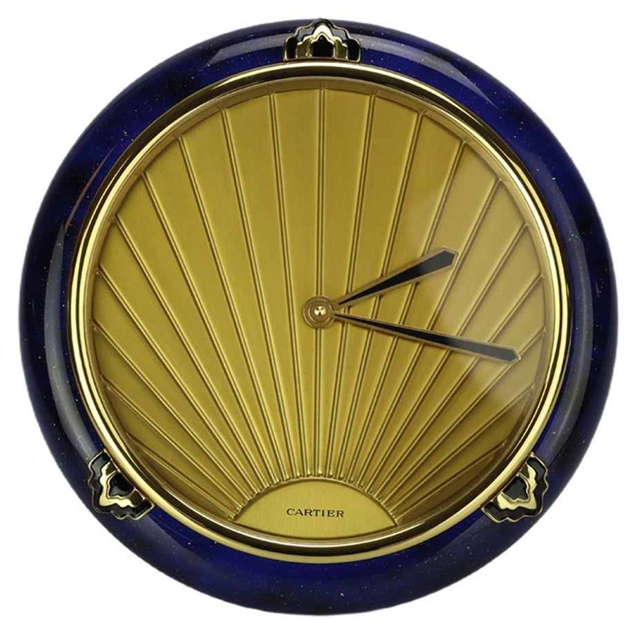 Cartier 1980 Must De Cartier Lapis Art Deco Desk Clock For Sale
