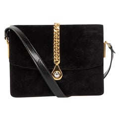 Gucci Damen Vintage Umhängetasche aus schwarzem Wildleder mit Ketten-Akzent