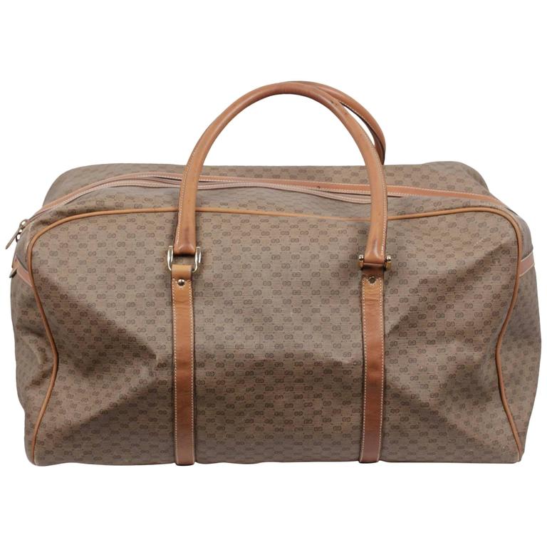 GUCCI Vintage Tan GG MONOGRAM Canvas WEEKENDER Travel Bag at 1stdibs