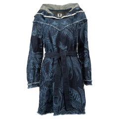 Christian Dior Blaues gemustertes Denim-Kleid mit Kapuze und Gürtel Größe M