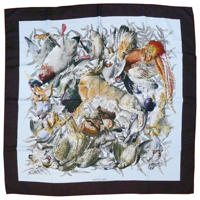 Hermes Vintage Gibiers Silk Twill Carré Scarf by Henri de Linares at  1stDibs | henri de linares hermes scarf