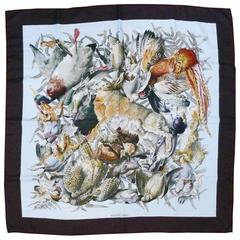 Hermes Vintage Gibiers Silk Twill Carré Scarf by Henri de Linares 12