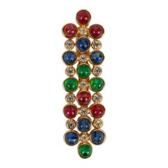 Christian Dior Pincer Brooch in Golden Metal and Multicolored Glass Cabochons