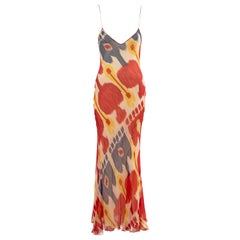 Retro John Galliano ikat print bias cut silk chiffon evening slip dress, ss 1998