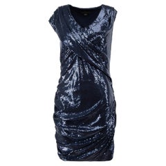 Alexander Wang Blue Sequinned Ruched Mini Dress Size L