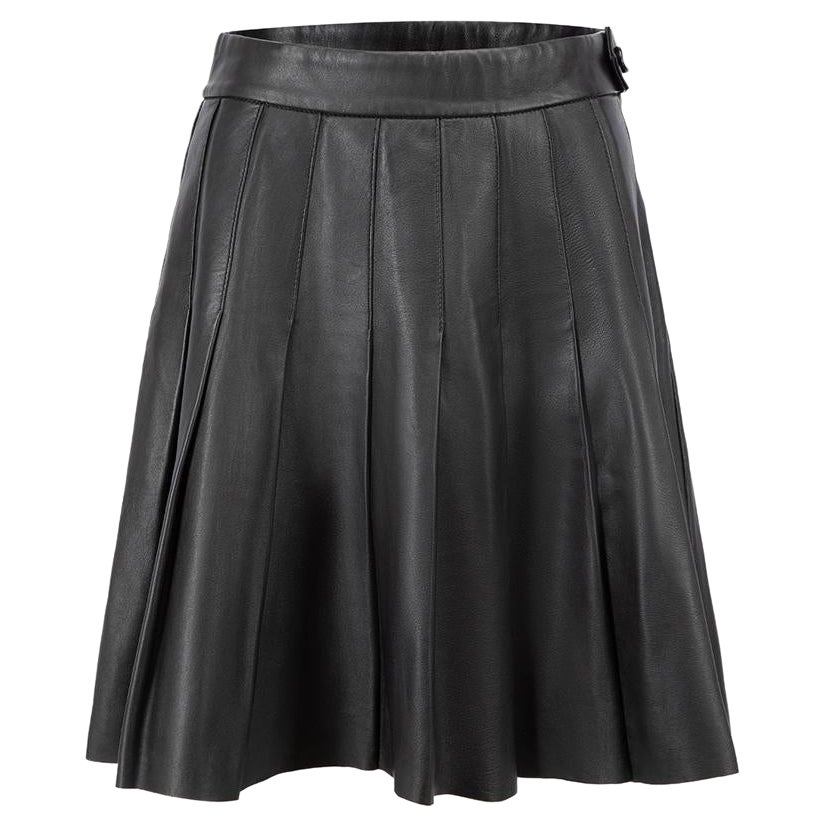 Black Leather Pleated Mini Skirt Size M For Sale at 1stDibs