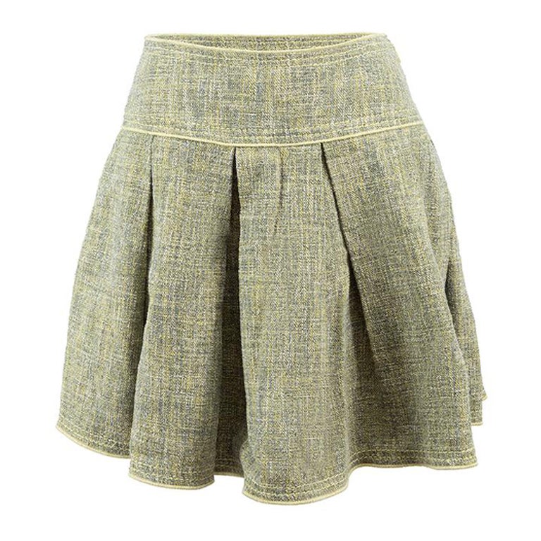 Green Tweed Pleated Mini Skirt Size XS