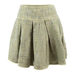 Green Tweed Pleated Mini Skirt Size XS