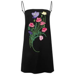 Vintage Christopher Kane Black Strappy Floral Embroidered Mini Dress Size XS