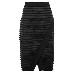 Sportmax Black Virgin Wool Fringe Skirt Size XL