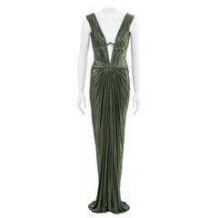 Roberto Cavalli pleated metallic green cupro 'Cleopatra' evening dress, fw 2007