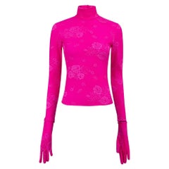 Balenciaga Hot Pink Lace Removable Gloves Mock Neck Top Size S