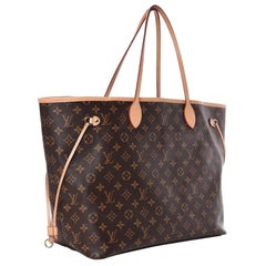LOUIS VUITTON Brown Monogram Neverfull With a pouch, Canvas MM Tote Beige