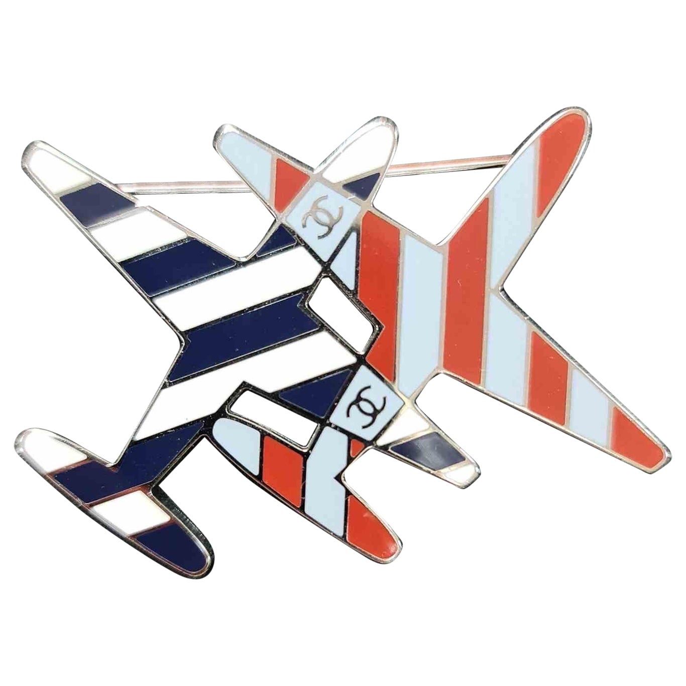 CHANEL 16S CC Logo Airline Stripe Brooch