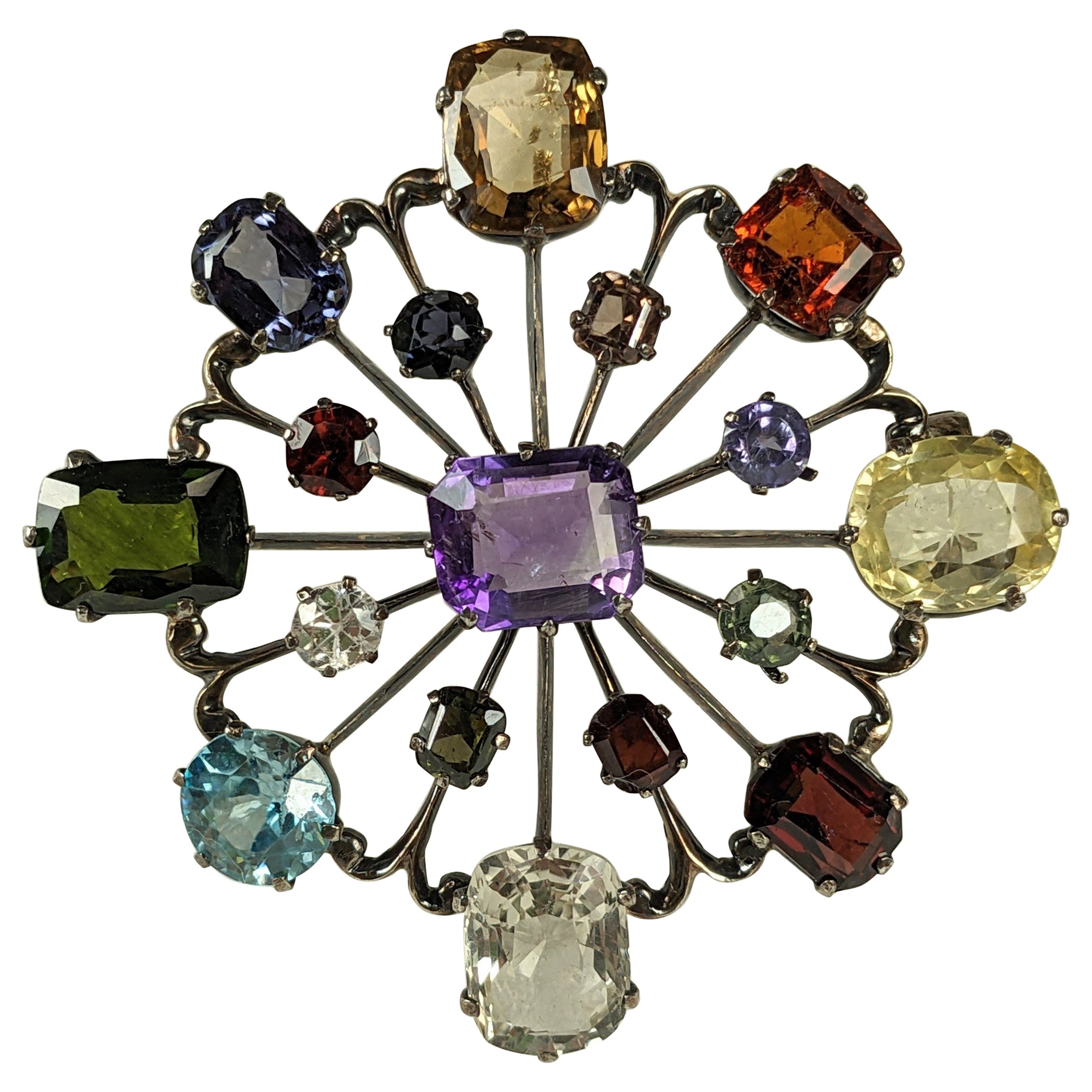 Art Deco Gem Stone Brooch For Sale