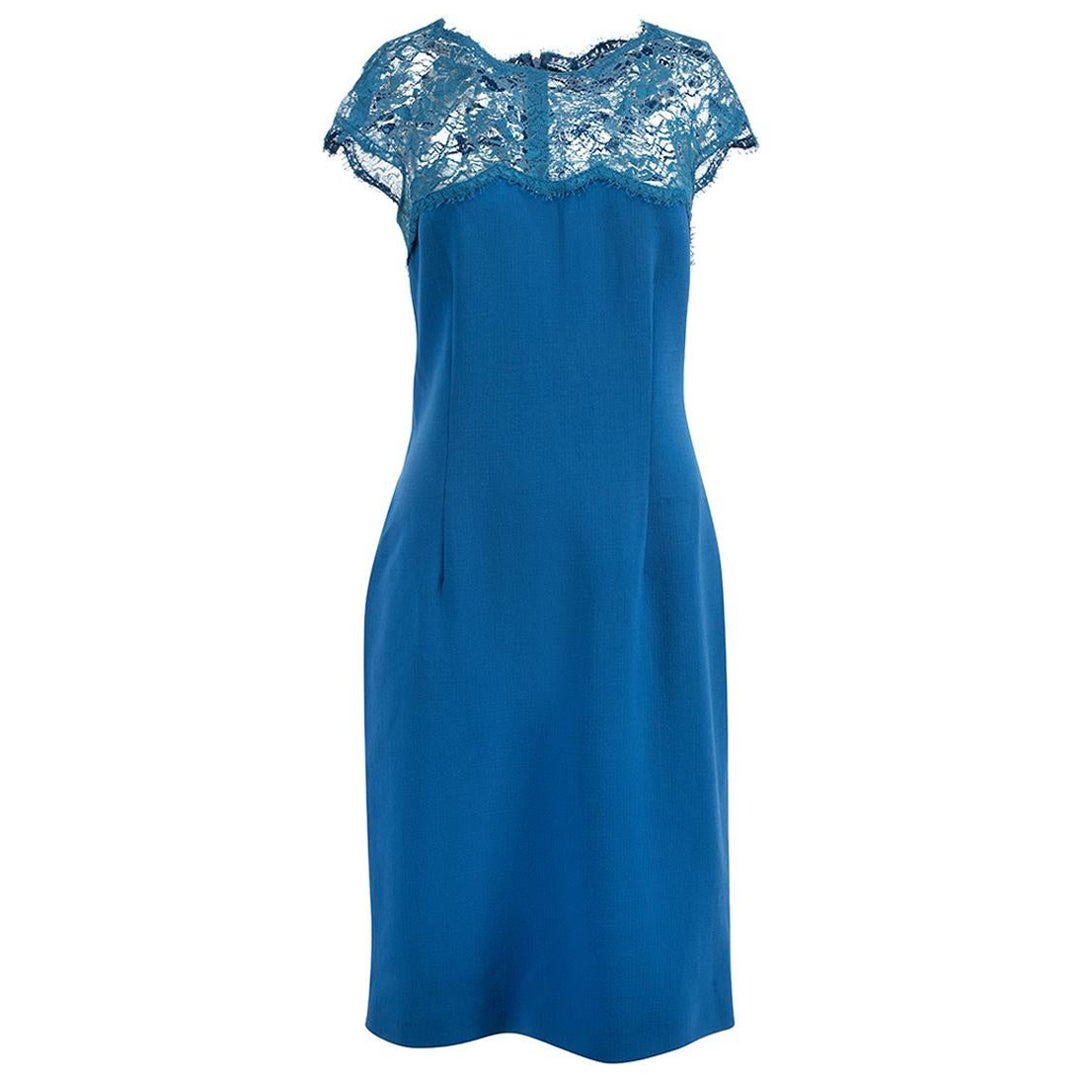 Emilio Pucci Blue Lace Panel Cap Sleeves Mini Dress Size L For Sale