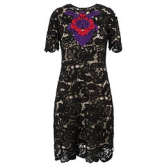 Used Erdem Black Guipure Lace Knee Length Dress Size S