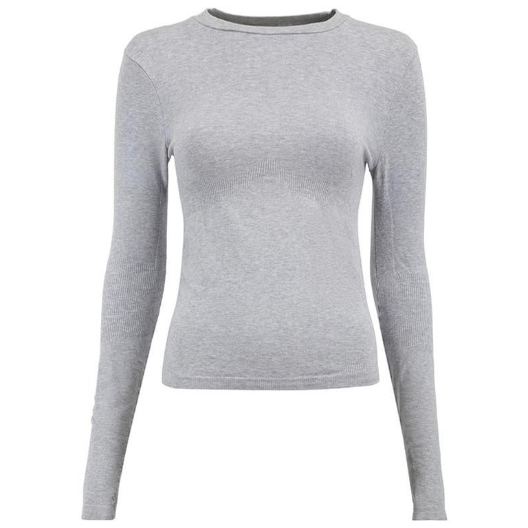 Prada Sport Grey Ribbed Knit Accent Long Sleeve Top Size M For Sale