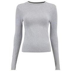 Prada Sport Grey Ribbed Knit Accent Long Sleeve Top Size M
