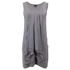 Grey Silk Pleated Bib Sleeveless Dress Size M