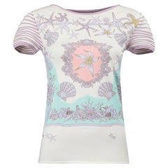 Versace Cream & Lilac Shell Print Stretchy T-Shirt Size XS