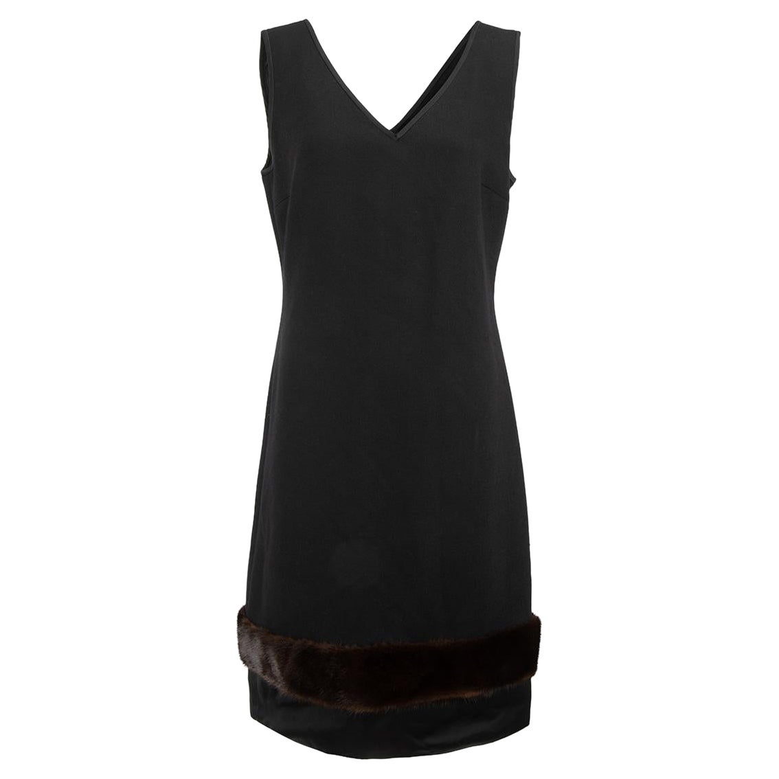 Max Mara 'S Max Mara Black Fur Trim Detail Mini Dress Size L