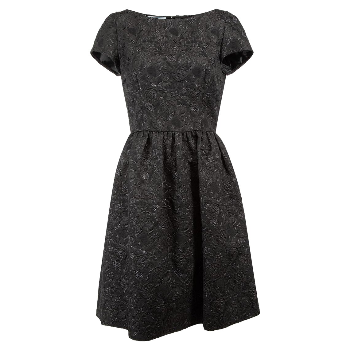 Black Metallic Thread Floral Jacquard Mini Dress Size M
