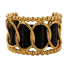 Vintage Chanel Leather & Gold Bracelet, 1990s