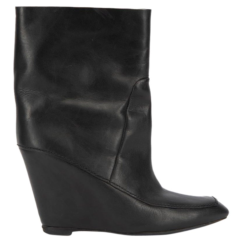 Alexander Wang Black Leather Zip Up Wedge Boots Size IT 37