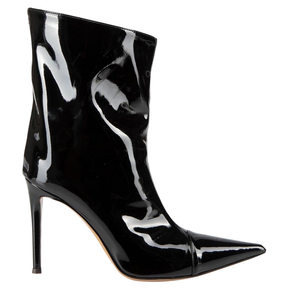 Black Patent Leather Pointed-Toe Heeled Ankle Boot Size IT 35.5 For ...