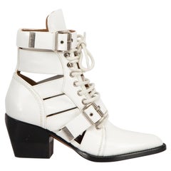 Chloé White Leather Rylee Buckle Ankle Boots Size IT 36.5