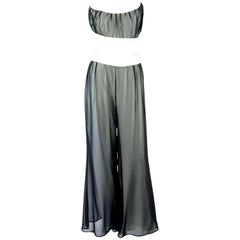Vintage Thierry Mugler Black / White Palazzo Pants Cropped Bustier and Belt, Circa 1980s
