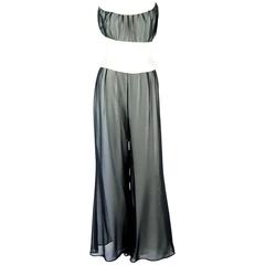 Thierry Mugler Black & White Palazzo Pants, Cropped Bustier & Belt-4-Circa 80's 6