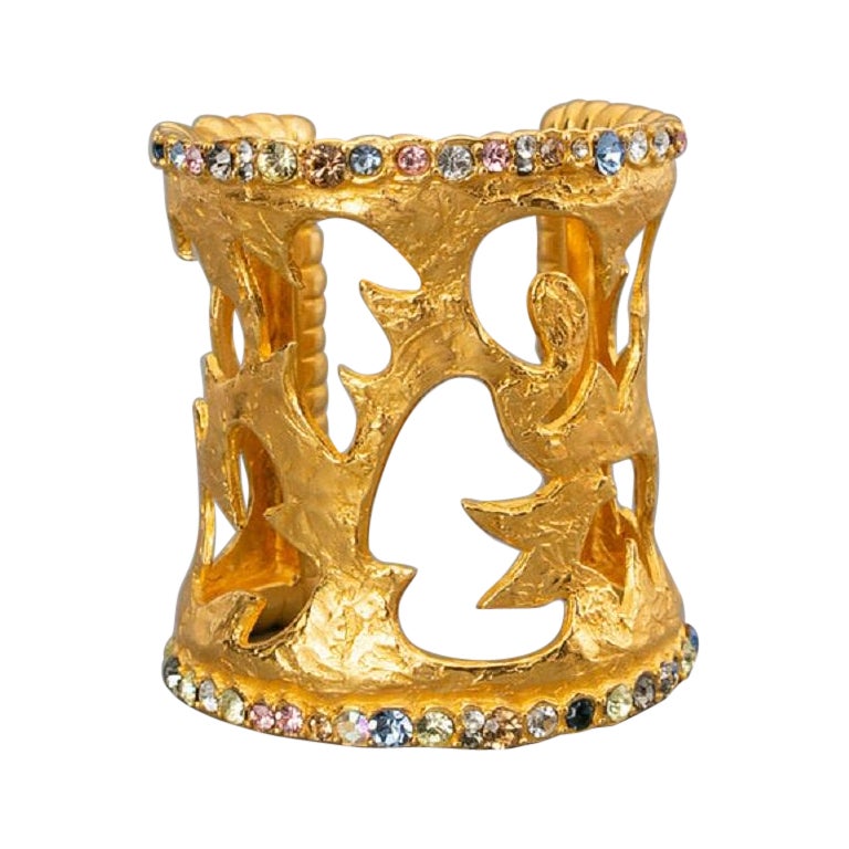 Christian Lacroix Cuff Bracelet in Gilded Metal Set with Multicolor Rhinestones