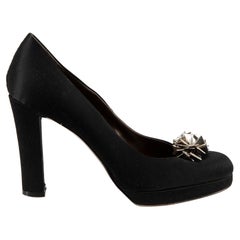 Used Etro Black Satin Embellished Accent Pumps Size IT 38
