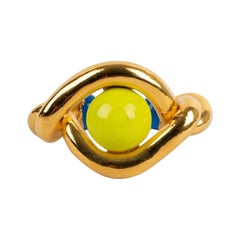 Used Chanel Bracelet in Gilded Metal with Yellow Glass Paste Cabochons