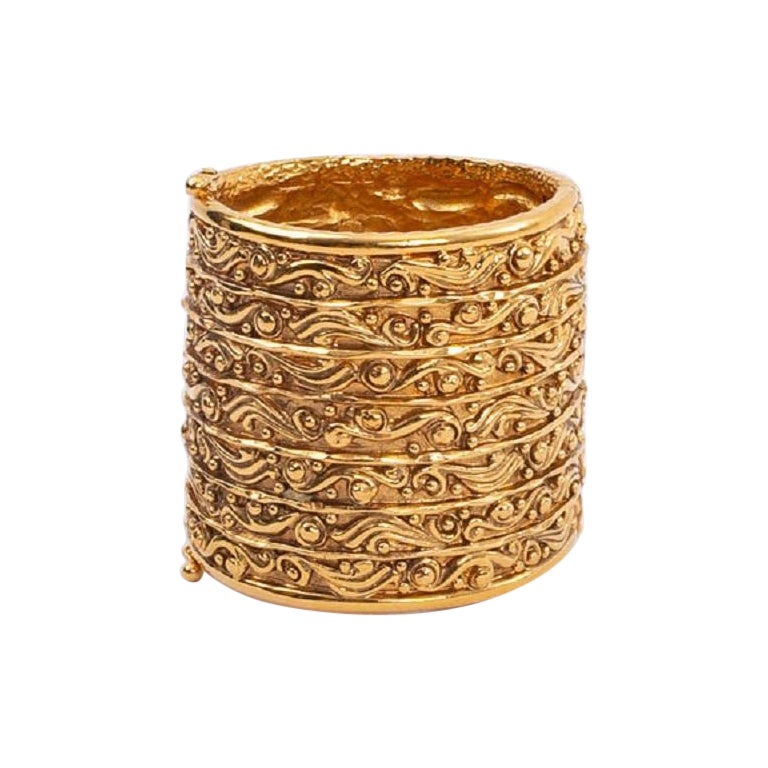 Chanel Gilded Metal Cuff Bracelet, 1980s For Sale