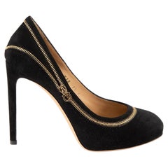 Salvatore Ferragamo Black Suede Zip Pumps Size UK 7.5