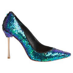 Used Sophia Webster Blue Sequinned Pointed Toe Pumps Size IT 37