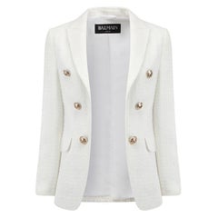 Used Balmain Ivory Tweed Button Accent Blazer Size S
