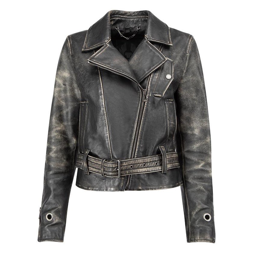 Belstaff Anthracite Distressed Leather Biker Jacket Size S