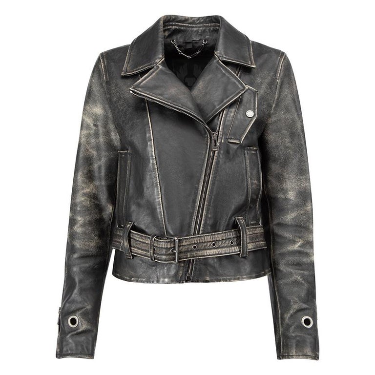 Versace Y2K Denim Printed Leather Biker Jacket For Sale at 1stDibs