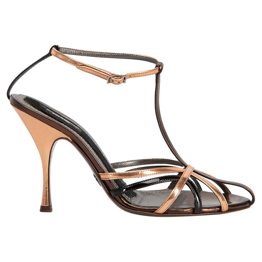 Dolce & Gabbana Copper Tone Metallic Strappy Heeled Sandals Size IT 38.5