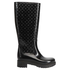Louis Vuitton Black Monogram Rubber Rain Boots Size IT 35