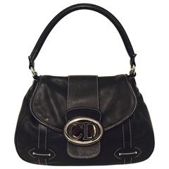 Christian Dior Chocolate Leather Flap Shoulder Bag With Silver Tone Hardware 