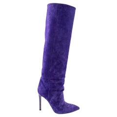 Used Paris Texas Purple Suede Knee High Heeled Boots Size IT 36