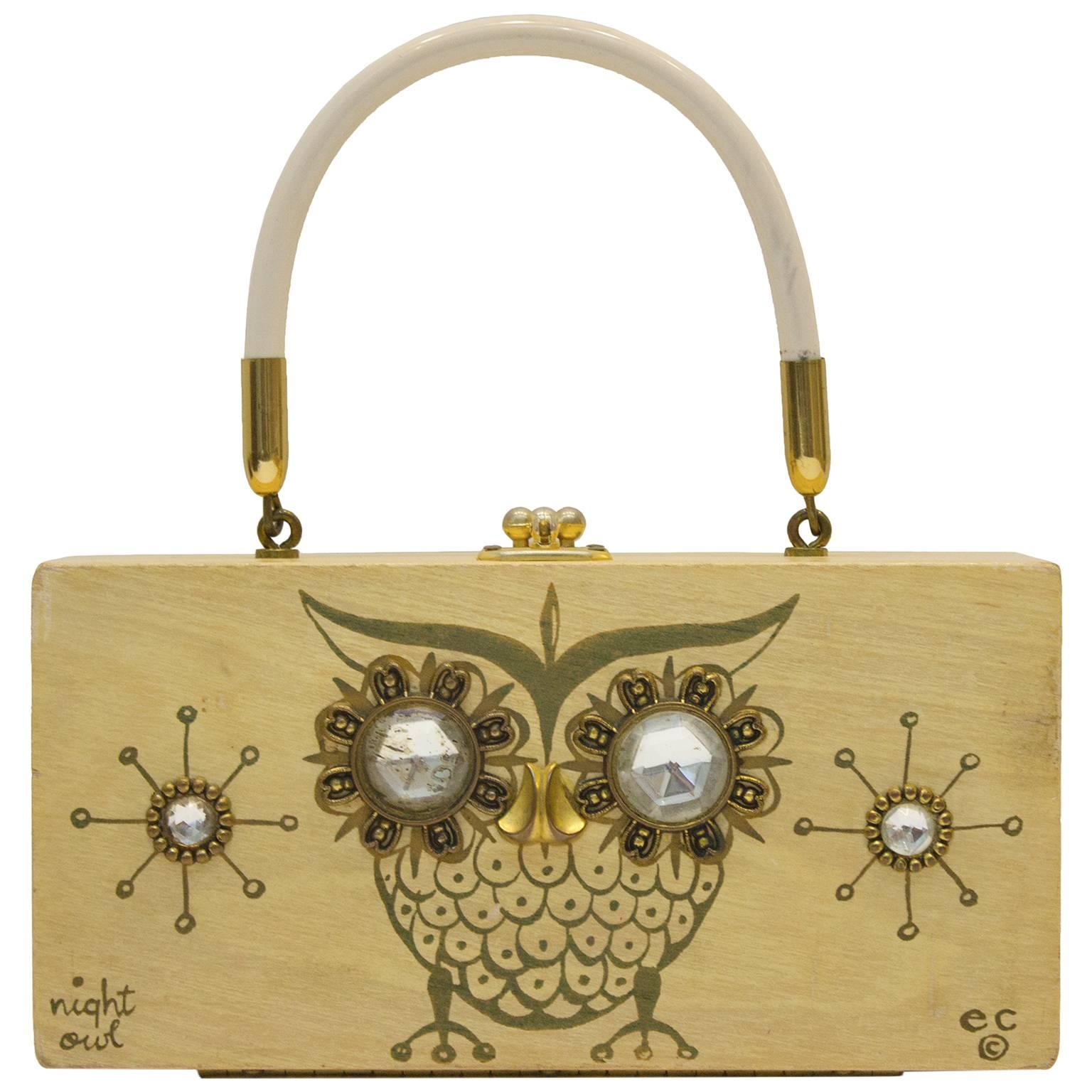 1960's Enid Collins 'Night Owl' Wood Box Bag 